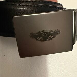 Black Leather Belt with Silver Buckle FAU owls logo